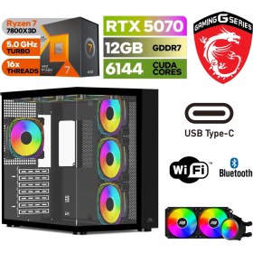 Resim MSI Gaming Pc Ddr5 – Rtx 5070 12 GB – Ryzen 7 7800X3D – 32GB – 64GB Ddr5 Ram – 1 Tb M.2 SSD – Windows 11 Pro – Sıvı Sogutmalı 