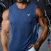 Resim 1 adet Erkek Yaz Kolsuz Atletik Yelek - Nefes Alabilir, Hızlı Kuruyan Polyester Kumaş, Yumuşak ve Rahat Spor Salonu, Koşu, Bisiklet, Balıkçılık ve Basketbol için - Sporlu Mavi Tasarım ile Logo, Spor Salonu Giyim | Spor Tasarımı | Hızlı Kuruyan Kumaş, Örgü 