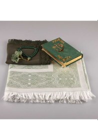 Resim Şal + Seccade + Tesbih + Kuran Hediye Seti (Çanta Boy, Kadife, Ze 