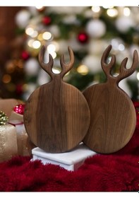 Resim Ceviz Ağacı El Yapımı Sunumluk Doğrama Kesme Tahtası Geyik Model 
