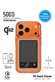 Resim İntouch Magsafe QI2 Pd Quick Ultra Slim Powerbank 5000mAh TFT Smart Ekran Premium Hızlı Taşınabilir Batarya 