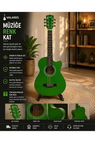 Resim valares 38C Kesik Kasa yeşil Akustik Gitar 38 İnç 4/4 Sap Ayarlı Cutaway + Çanta Askı Pena Hediyeli Üst Segment 