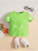 Resim Machetta Kids Fıstık Yeşili Kedi Meow Baskılı Oversize Unisex Çocuk T-shirt 