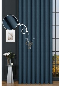 Resim Keten Fon Perde V-4033 Mavi Mavi 