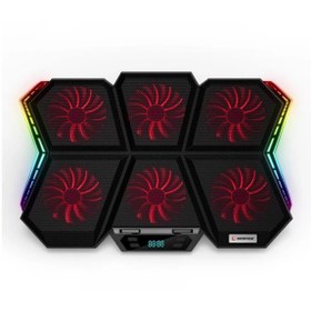 Resim Rampage AD-RX44 X-GALE 6 Fanlı 12 RGB Işık Modlu 7 Kademe Standlı LCD Göstergeli Notebook Soğutucu 