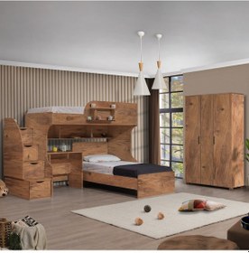 Resim Setay Ranza Aura Ranza Karyola Masa + 3 Kapılı Dolap Takımı - Koyu Ceviz 