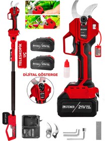 Resim STEİNER K-50 Mm Dijital Kömürsüz Akülü Bağ Dal Ağaç Kesme Biçme Budama Şarjlı Makası Makinesi + Teleskop 