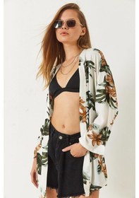Resim Shade Kadın Çiçek Desenli Kısa Viskon Kimono 60261498 - Ekru 