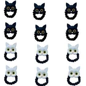 Resim 2/6/12 Adet Sevimli Kedi Kulaklı Saç Lastiği - Kaymaz Kedi Kulaklı ve Patili Siyah Beyaz Saç Bandı, Kawaii At Kuyruğu Aksesuarları (4.5cm) Partiler ve Günlük Kullanım İçin - Anime Tarzı Saç Tokaları 