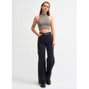 Resim Dilvin 3587 Balıkçı Yaka Kolsuz Crop Top-Haki 