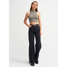 Resim Dilvin 3587 Balıkçı Yaka Kolsuz Crop Top-Haki 