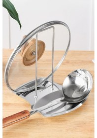 Resim 304 Çelik Mutfak Tezgah Üstü Kepçe Ve Tencere Kapağı Tutucu Kaşıklık Mt204 Gri 