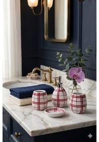 Resim Celıne 4 Parça Seramik Banyo Seti Kırmızı 
