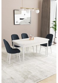 Resim Sar Pakete Almira Serisi, Beyaz 80x132 Açılabilir Mdf Mutfak Masası Takımı 4 Adet Sandalye Antrasit 