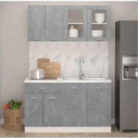 Resim Tdesigno Efsun Mutfak 140 Cm Tezgah Dahil - Beton Görünümlü - Cam Kapak Gri 