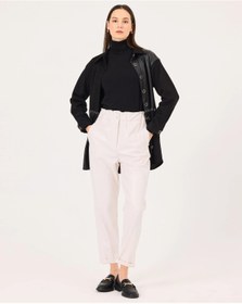 Resim Seçil Minimalist Yüksek Bel Crop Deri Pantolon - Günlük & Şık - Bej / 40 