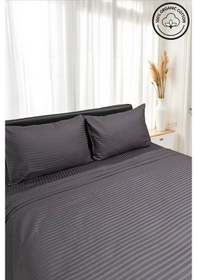 Resim Platin Seri %100 Pamuk 82 Tel Saten Nevresim Takımı Çift Kişilik Yumuşak Ve Nefes Alabilen Antrasit 
