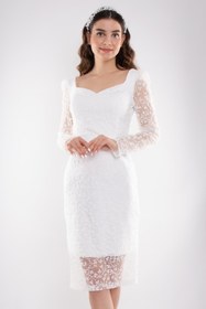 Resim Dans 1441 Simli Öpücük Yaka Karpuz Kol Kısa Nikahlık Elbise 