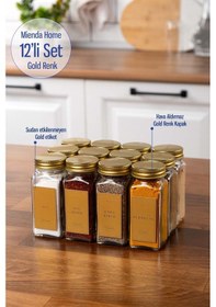 Resim 12'li Cam Gold Kapaklı Gold Etiketli 12-li Baharatlık Seti Takımı-mh00gld12 Gold - Şeffaf 