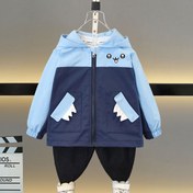 Resim Gençler için Renk Bloklu Fermuarlı Kapüşonlu Ceket - Sevimli & Rahat Dış Giyim, Erkek & Kızlar için, Dayanıklı Polyester, Uzun Kollu ve Cepli - İlkbahar/Sonbahar için Mükemmel 