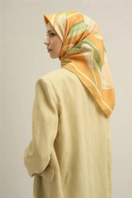 Resim Armine Çiçek Desenli Saf İpek Twill Eşarp 9302d 50 Turuncu 