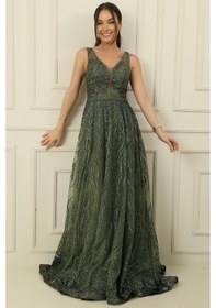 Resim By Saygı Simli Hayalet Tül Prenses Abiye-36070-haki Haki 