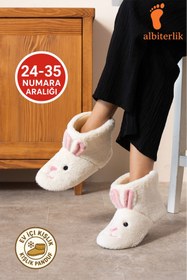 Resim AlbiShoes Kız Çocuk Kulak Tavşan Figürlü Ev Botu Panduf Çocuk Peluş Rahat Sessiz Taban Ev Ayakkabısı 