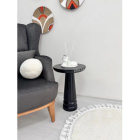 Resim Ahşap Tekli Mantar Yan Sehpa Modern 50 cm Siyah Renk Fiskos Çiçeklik 