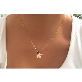 Resim Azuris 925 Ayar Gümüş Kristal Taşlı Çınar Yaprağı Kolye (265351524) 