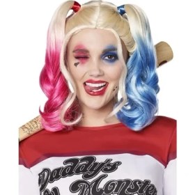 Resim Suicide Squad Harley Quinn Kostüm Peruk 