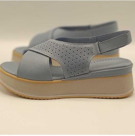 Resim Athena Mavi Deri Dolgu Topuk Sandalet Mavi 