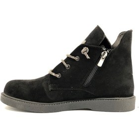 Resim Feles Kauçuk Kaymaz Taban Taş Bağcık Detaylı Kadın Bot Siyah 