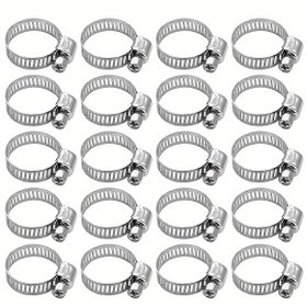 Resim 20 Adet Hortum Kelepçesi 10mm-38mm Paslanmaz Çelik Boru Kelepçeleri Hortum Klipsleri Ev Boru Tüpü Için Ayarlanabilir 