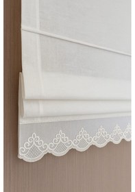 Resim Katlamalı Tül Perde Krem Keten Zemin Altı Dantelli Mekanizmalı Perde Beyaz 