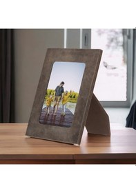 Resim Gerçek Deri Masaüstü Fotoğraf Çerçevesi, 22x17cm 15x10 Foto Antik Koyu Kahve 