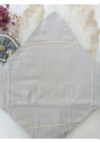 Resim Pembe Triko Örgü Kız Bebek Batttaniyesi Kundağı Kalın Dantelli Yenidoğan Hastane Çıkışı Hediyelik Gri 