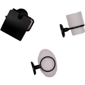 Resim Evistro Banyo Aksesuarı 3'lü Set Tuvalet Kağıtlıgı +Sabunluk + Diş Fırçalık Siyah 