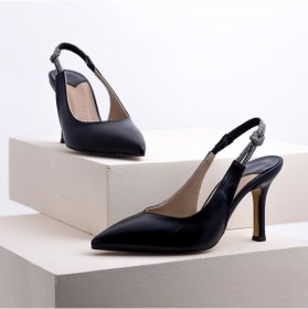 Resim Ruxene Mars Kapalı Sivri Burun 8cm İnce Topuk Arkası Açık Metalik Abiye Stiletto - Topuklu Ayakkabı 001 
