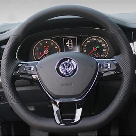 Resim Araba Direksiyon Kılıfı Suni Deri Volkswagen Vw Golf7 Mk7 Touran Up Yeni Polo Black Thread Diğer 
