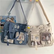 Resim Kadınlar İçin Ayarlanabilir Askılı ve Çok Cepli Nylon Çapraz Çanta - Sevimli Ördek Charm, Fermuarlı Kapatma, Beyaz/Mavi Günlük Kullanım Omuz Çantası, Güvenli Seyahat Çantası, Dayanıklı Dikiş, Polyester Astarlı 