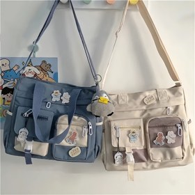 Resim Kadınlar İçin Ayarlanabilir Askılı ve Çok Cepli Nylon Çapraz Çanta - Sevimli Ördek Charm, Fermuarlı Kapatma, Beyaz/Mavi Günlük Kullanım Omuz Çantası, Güvenli Seyahat Çantası, Dayanıklı Dikiş, Polyester Astarlı 