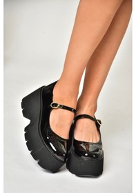 Resim Fox Shoes U272906708 Siyah Rugan Dolgu Tabanlı Kadın Ayakkabı Siyah-rugan 