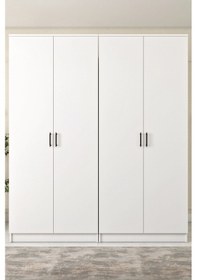 Resim Ases Mobilya Ases Ela332 Geniş Ve Büyük Ölçülü Gardırop Giysi Dolabı Yüklük 2 Askılı 4 Kapaklı Beyaz - Safir Meşe Beyaz 