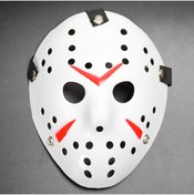 Resim azrlyaonline Beyaz Renk Kırmızı Çizgili Tam Yüz Hokey Jason Maskesi Hannibal Maskesi (5224) 