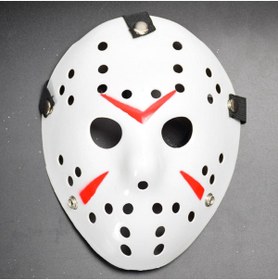Resim azrlyaonline Beyaz Renk Kırmızı Çizgili Tam Yüz Hokey Jason Maskesi Hannibal Maskesi (5224) 