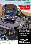 Resim nextbuy RGB Transmitter Universal Hızlı Şarj Aleti Bluetooth Mp3 Çalar Oto Radyo Araç Kiti Çakmaklık Müzik 