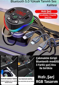 Resim nextbuy RGB Transmitter Universal Hızlı Şarj Aleti Bluetooth Mp3 Çalar Oto Radyo Araç Kiti Çakmaklık Müzik 