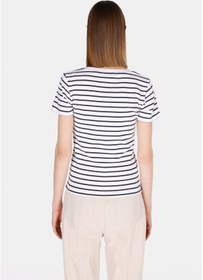 Resim Colin's Colins Slim Fit Kare Yaka Çizgili Kadın Beyaz Kısa Kol Tişört Cl1073529 Q1.v1 Wht 