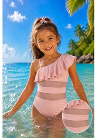 Resim My Kids Wear Kız Çocuk Fırfır Ve Tül Detaylı Tek Parça Mayo. 12836 Pudra 