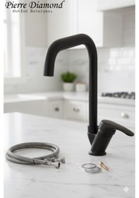 Resim 55-12 Mutfak Bataryası Köşe Borulu Eviye Musluğu Musluk Armatür Siyah Krom Gold Beyaz Renkler Siyah 